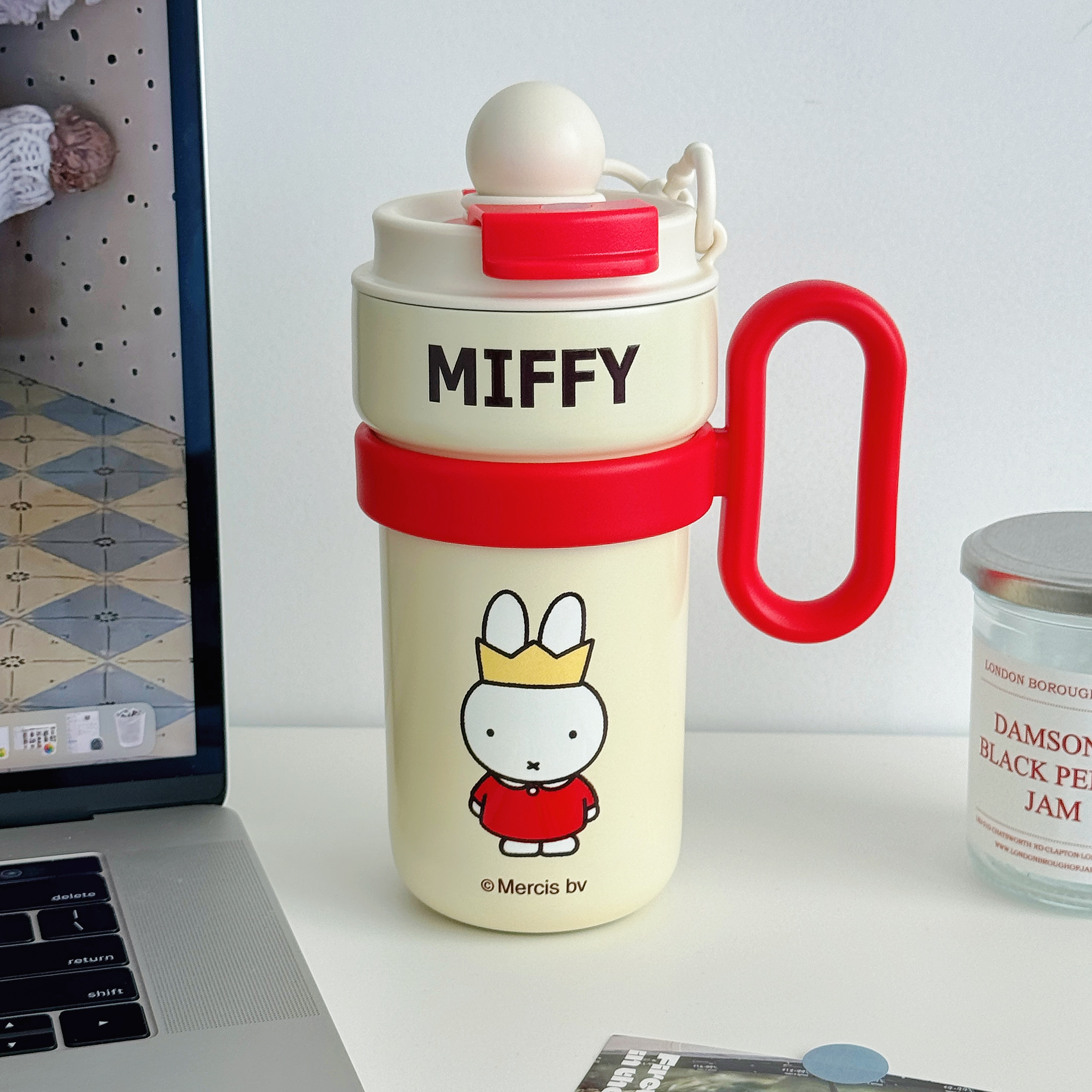 TinkerTot Mifei Official Authorized, cute Mifei Free Drink Handle Double Drinking Thermos Cup in Four Colors 500ml details Picture