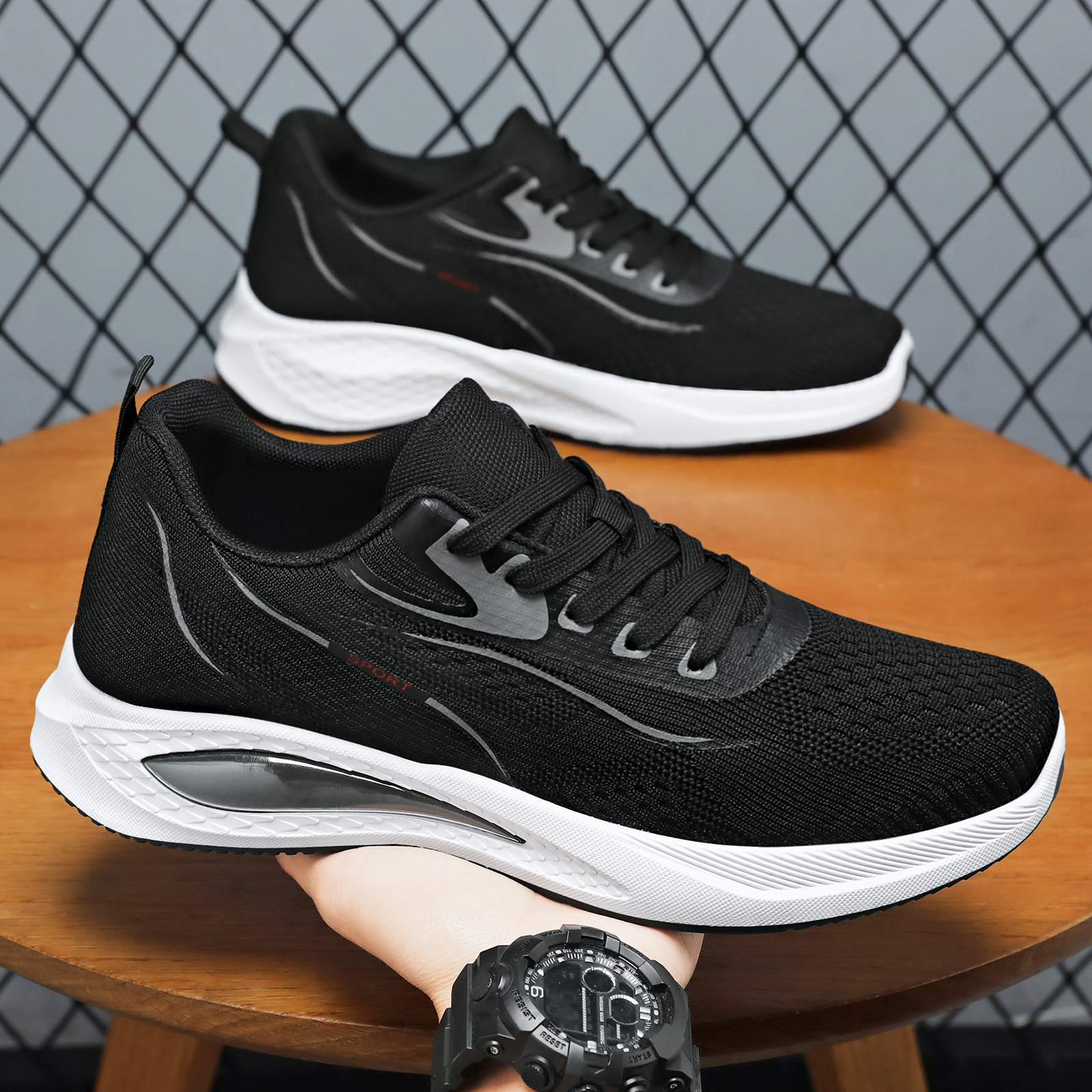 Men's sports shoes, new autumn mesh design, not tiring to the feet, breathable, fashionable and casual shoes, men's air-cushioned slow running shoes Specification drawing