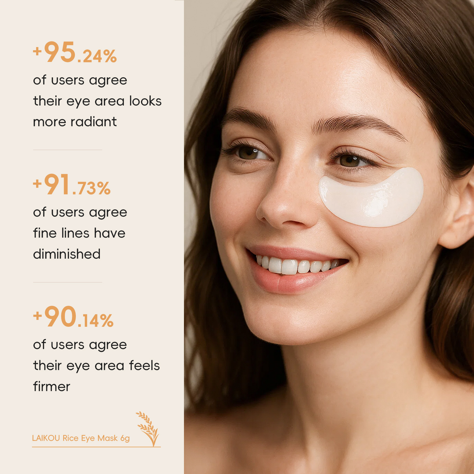 Cross-border LAIKOU Rice Single eye mask 6g/ Hydrating, Moisturizing and Eye Care Eye Mask in English Application Scenario