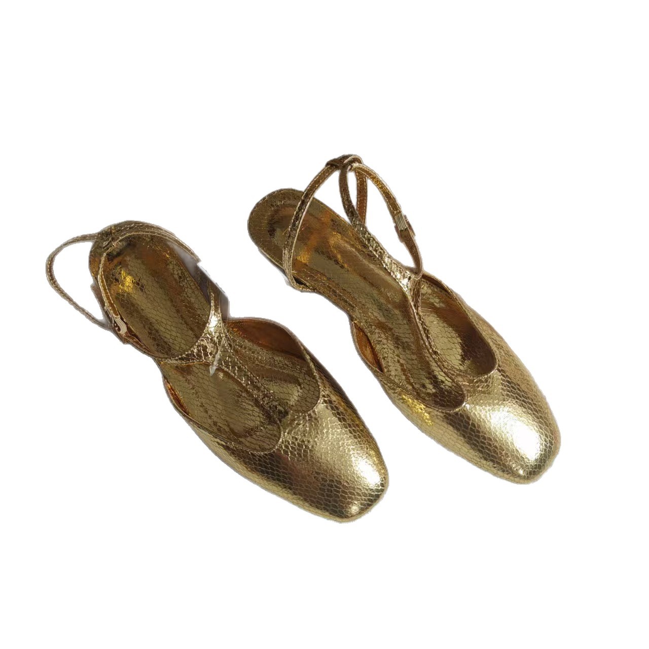 ZA factory's wholesale of cross-border best-selling golden flip-top fashion flat sandals for women with a shallow mouth and a back strap Item Picture