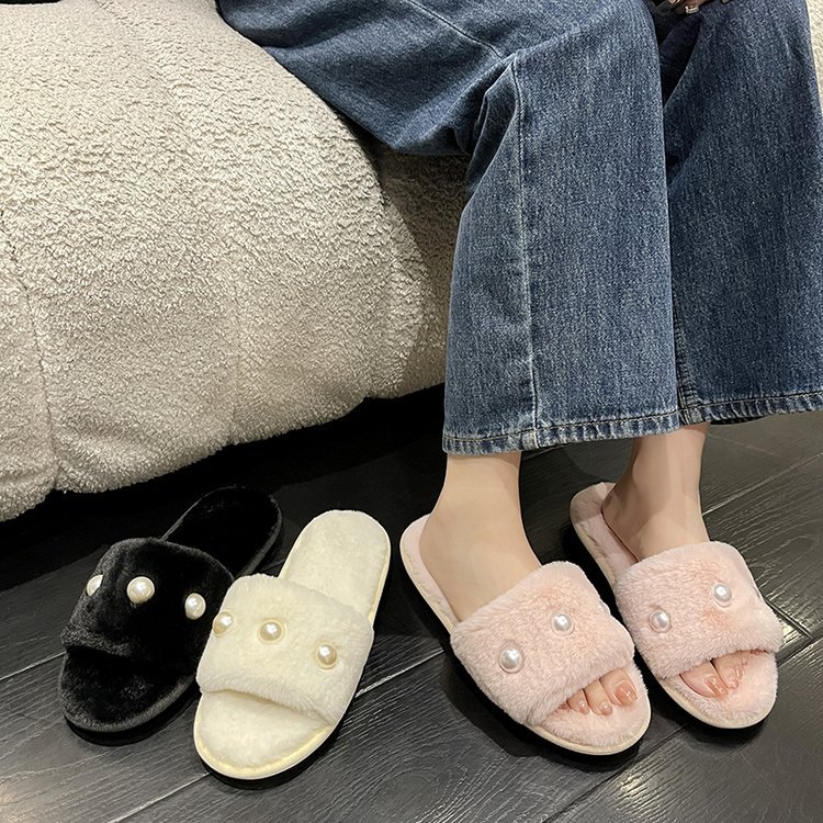 Autumn and winter flat, versatile, pearl, simple, elegant and grand 2025 one-shoulder woolen slippers Specification drawing