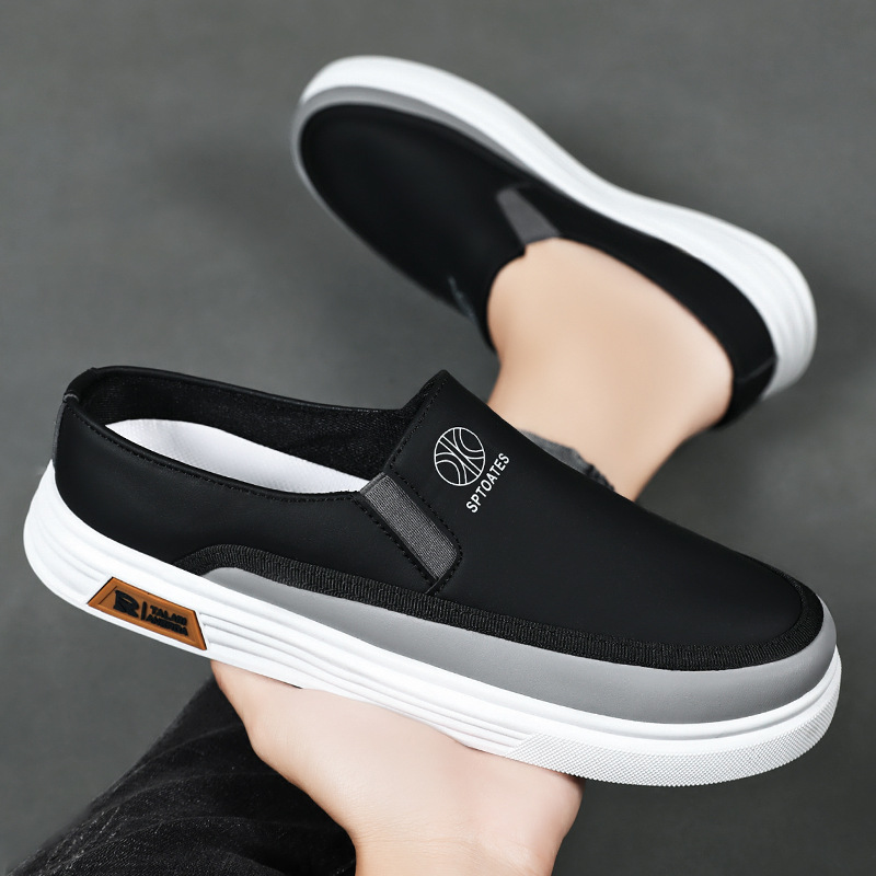 The new summer style of men's white sneakers, soft-soled casual single shoes, trendy board shoes, breathable and comfortable, with a half-slipper covering the head full figure