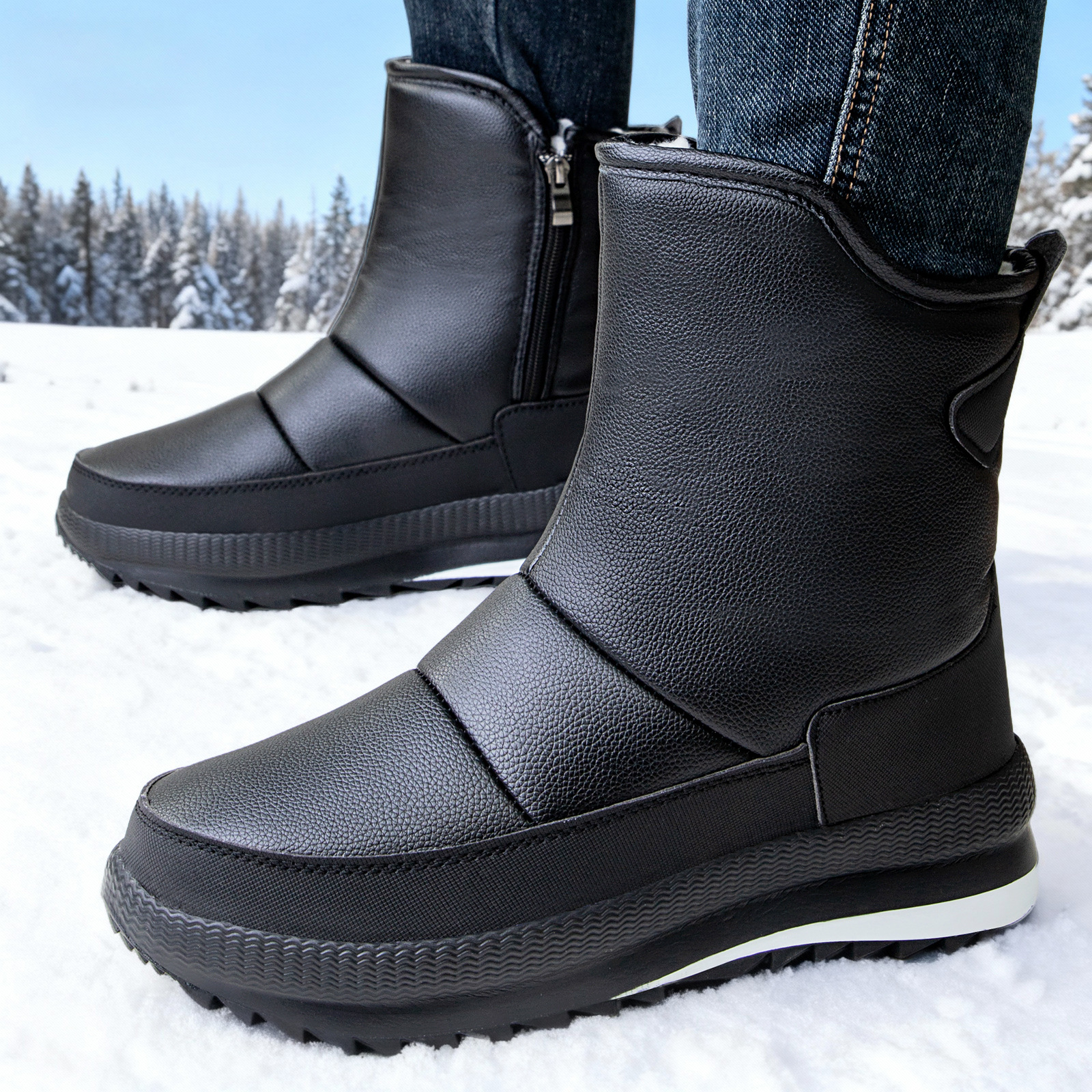 Men's cotton boots with added fleece and thickened for winter, a pair of casual snow boots, waterproof and anti-slip. Cross-border consignment of men's cotton shoes details Picture