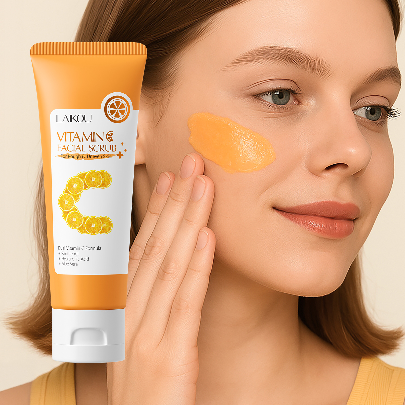 Cross-border new LAIKOU Vitamin c Facial and Body Scrub 80g Pore-cleaning FDA skin care products in stock wholesale full figure
