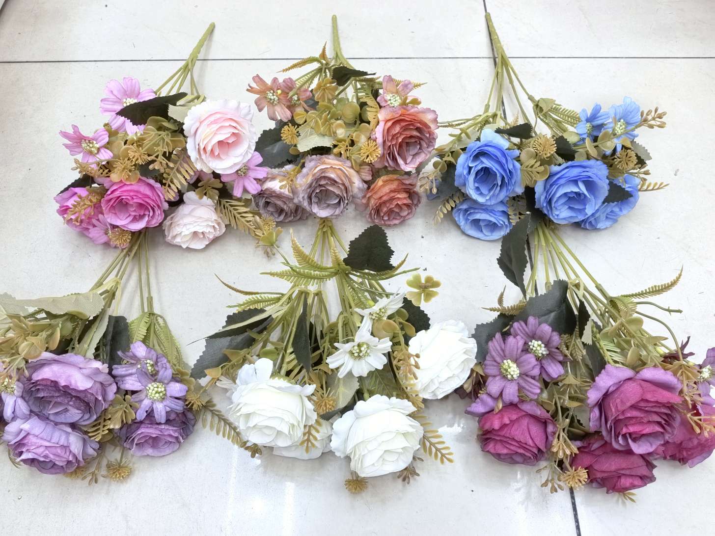 家饰仿真花装饰品五朵塑料花艺假花摆件室内装饰用品