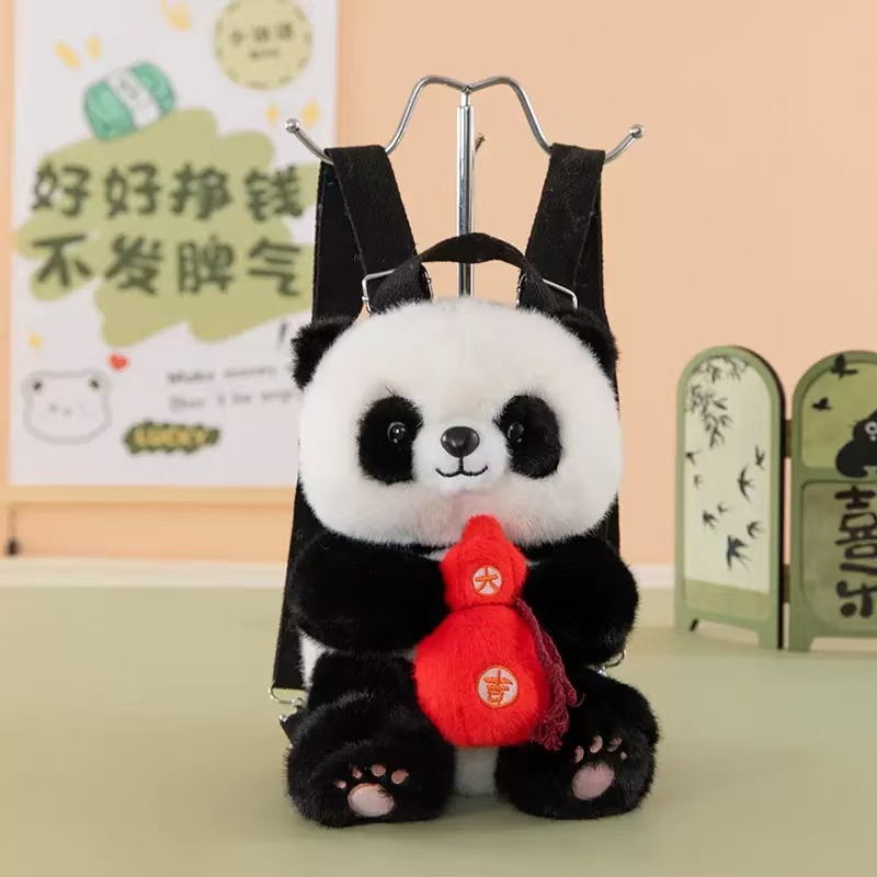 新款熊猫双肩包 毛绒玩具背包 可爱熊猫毛绒玩具背包详情3
