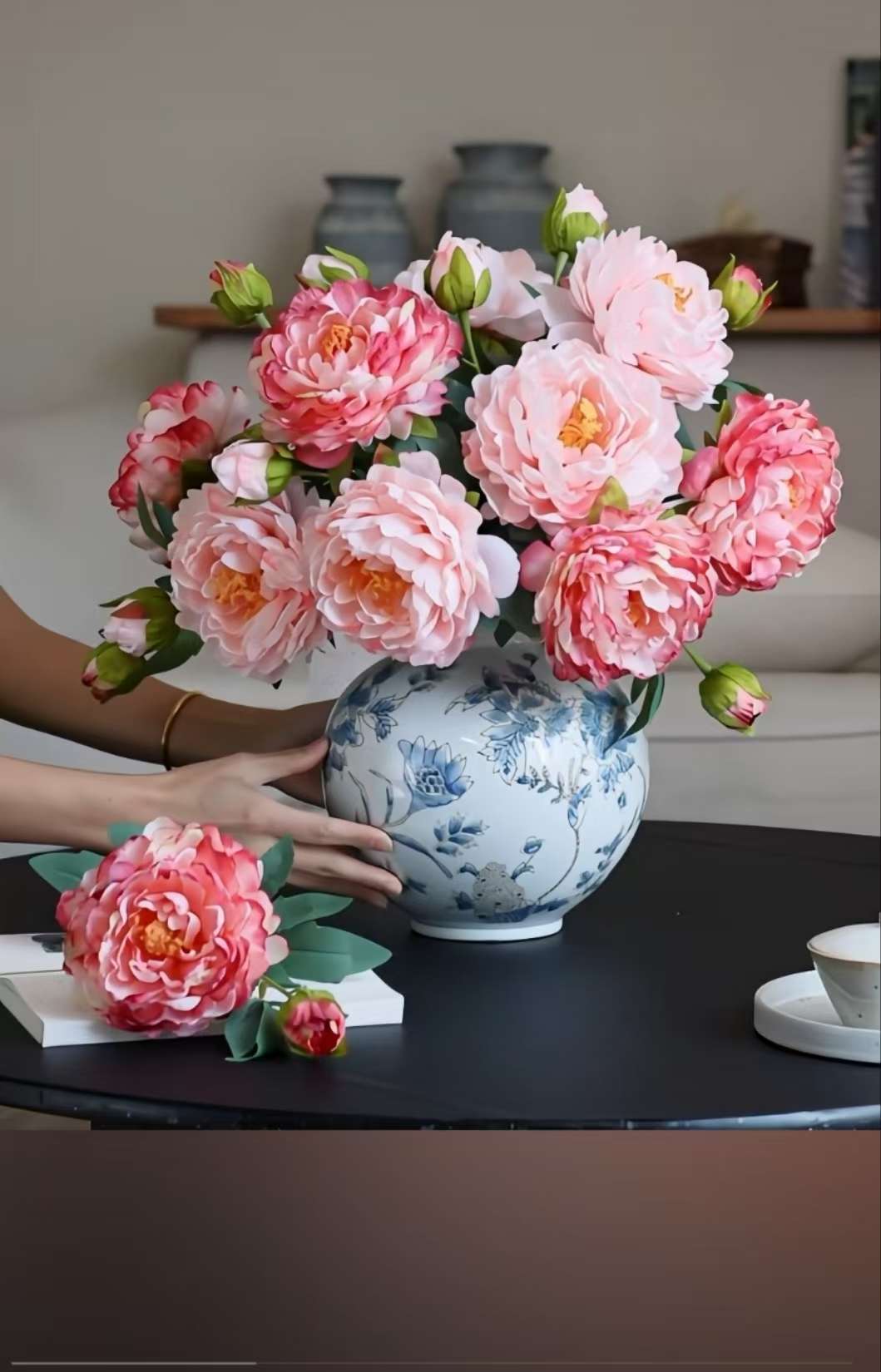 新款油画牡丹  一头一蕾牡丹花 家居酒店装饰工程花仿真丝花详情图4