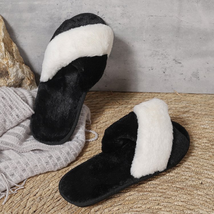 Cross-border cross-colored fur slippers with open toe exposed, soft-soled and warm European and American style fur slippers for women's home use Specification drawing