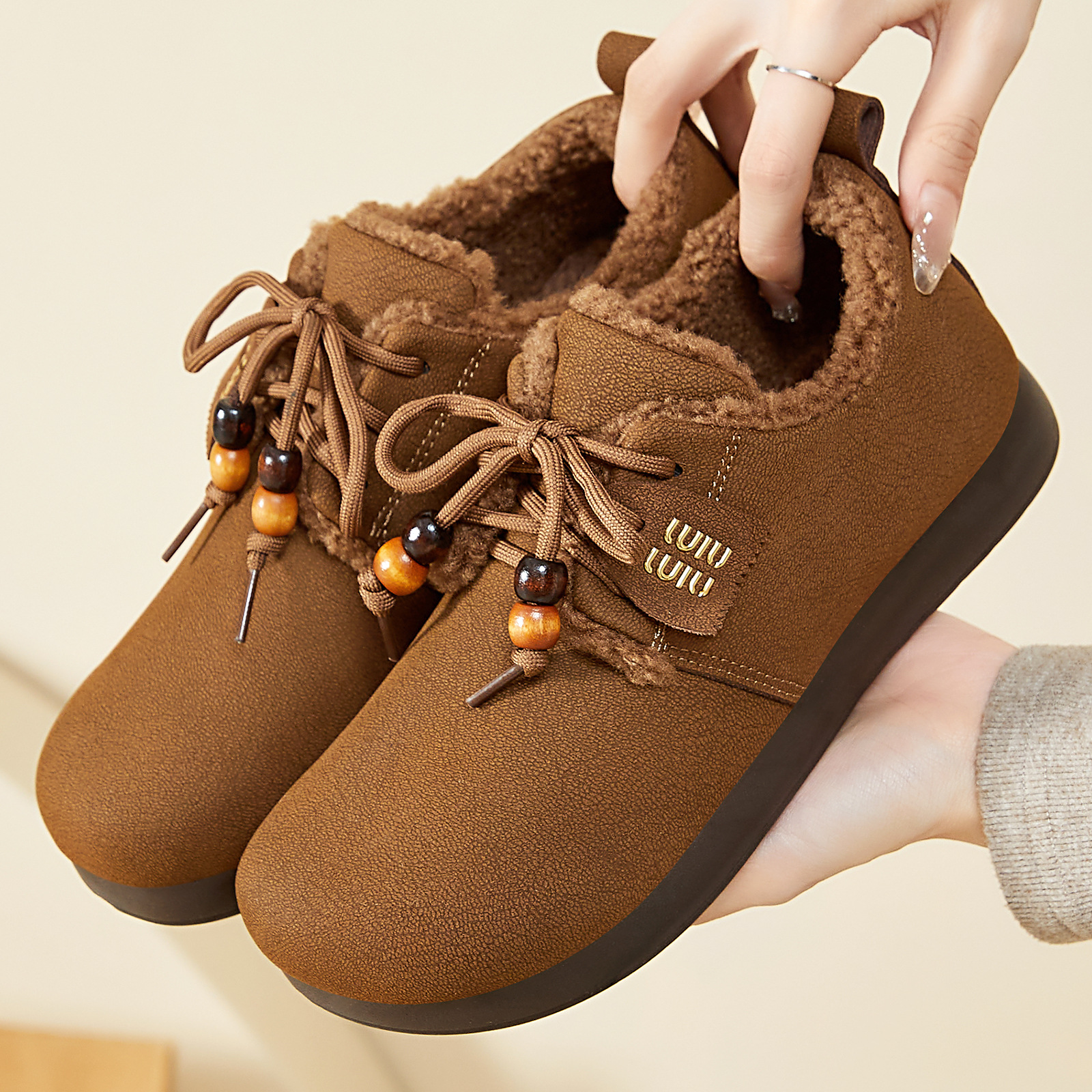 New winter cotton shoes for women, versatile fleece and thickened snow boots, fashionable Boken cotton shoes, cross-border consignment for mom cotton shoes details Picture