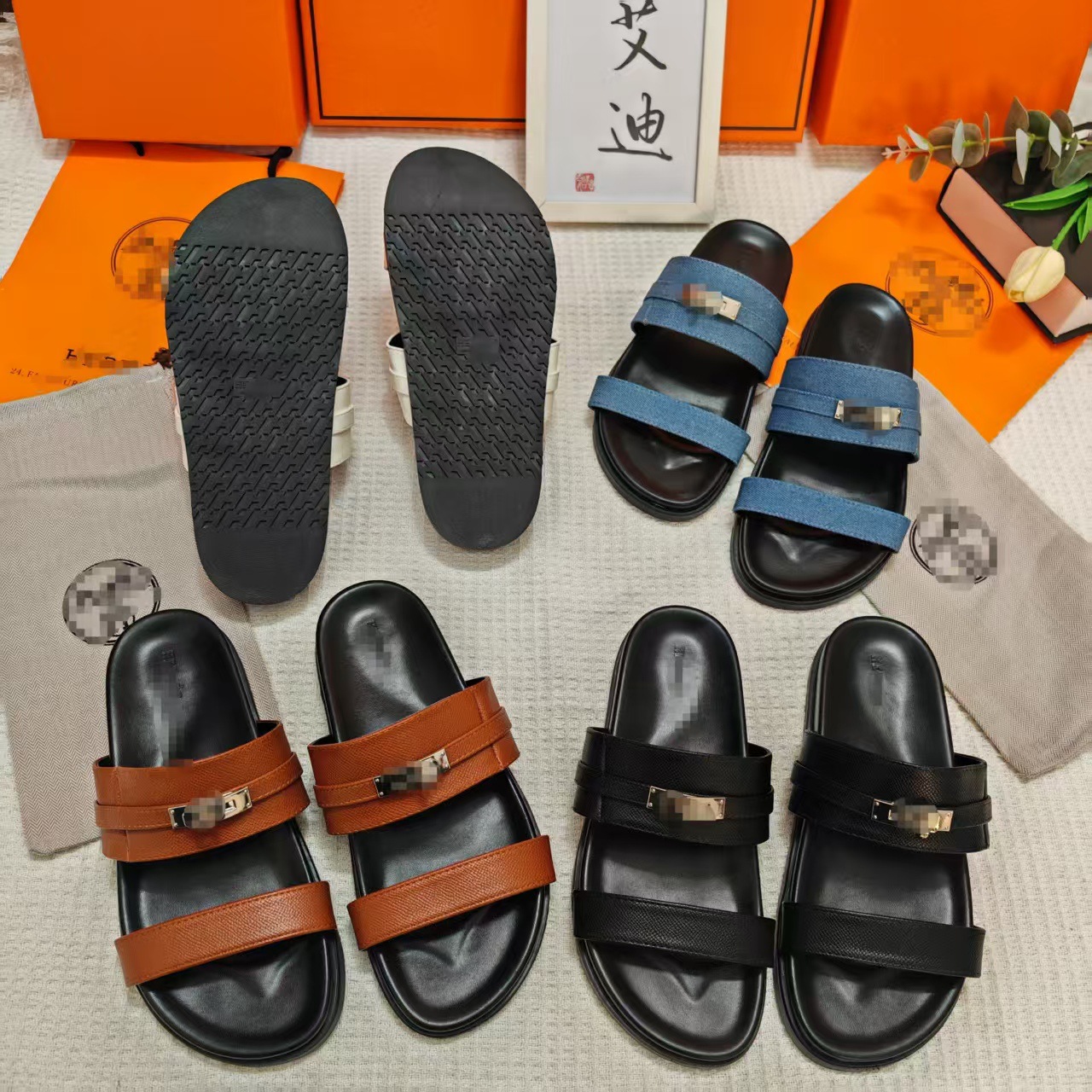 Cross-border H slippers slipper independent station African bestseller sandals with metal locks worn outside beach women, one-piece shipping details Picture