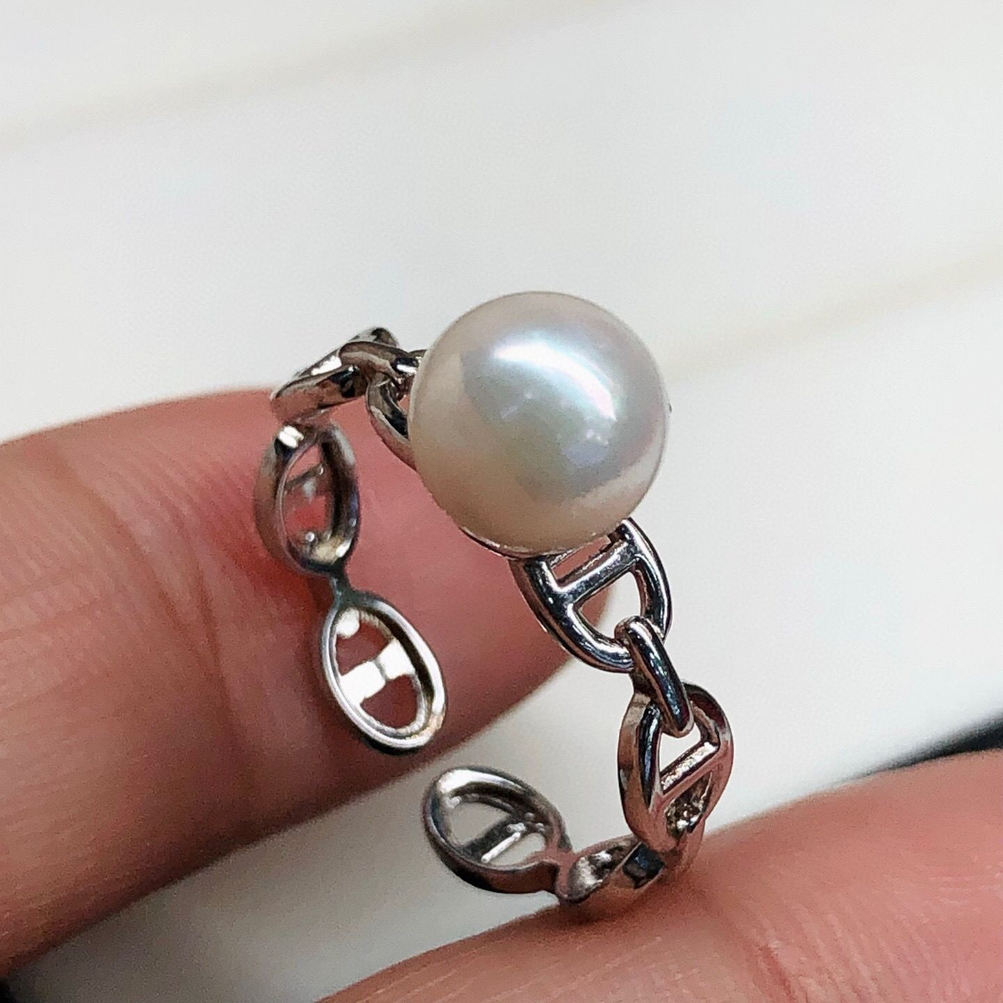 简约海水珍珠猪鼻子戒指时尚高级气质优雅7mm个性小香风详情图14