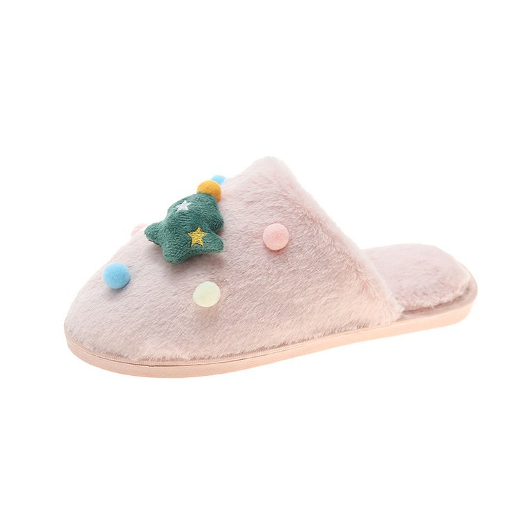 For the autumn and winter of 2025, there are flat, versatile, fluffy Christmas simple flip-flops for home wear with fluffy slippers Item Picture