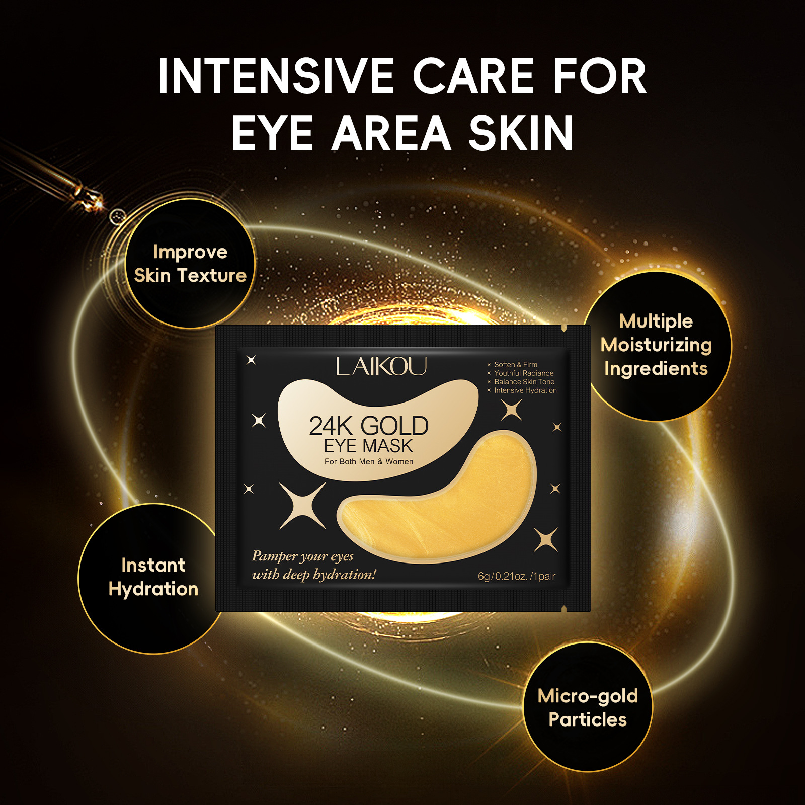 Cross-border new product LAIKOU GOLD EYE MASK Gold Single Eye Mask Patch 6g collagen Moisturizing details Picture