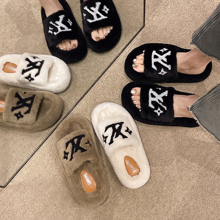 MAO MAO Slippers Women's 2025 Autumn/Winter New Style Outdoor Korean-style little Chanel stylish and fashionable home cotton slippers Specification drawing