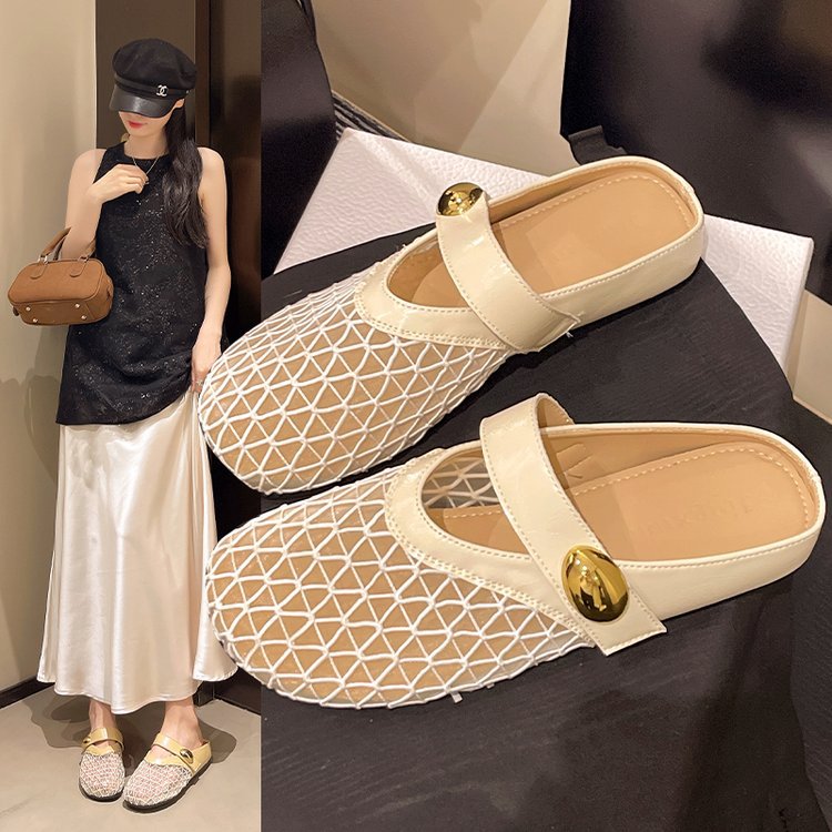 Thick-soled, flip-top, half-slipper for women in summer, 2025 new style, one-step pair with skirt, mesh single shoe, fisherman's cool slippers full figure