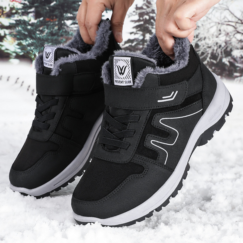 Men's cotton shoes 2025 winter new cross-border wholesale men's and women's high-top warm, fleece and thickened Velcro snow boots Specification drawing