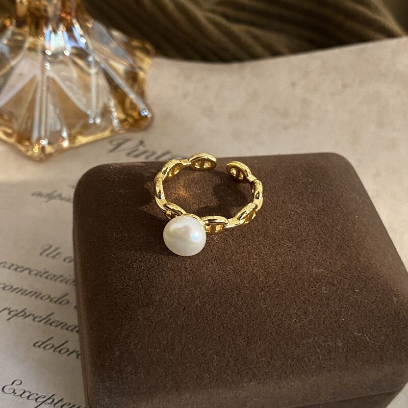 简约海水珍珠猪鼻子戒指时尚高级气质优雅7mm个性小香风详情图2