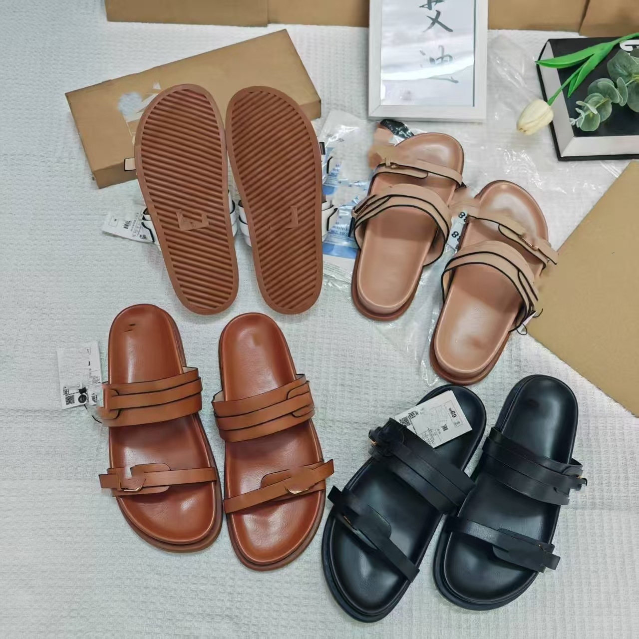 Cross-border bestsellers in stock, ins International Station ZAR flat sandals, women's one-piece flip-flops, thick-soled slippers manufacturer, one-piece consignment details Picture