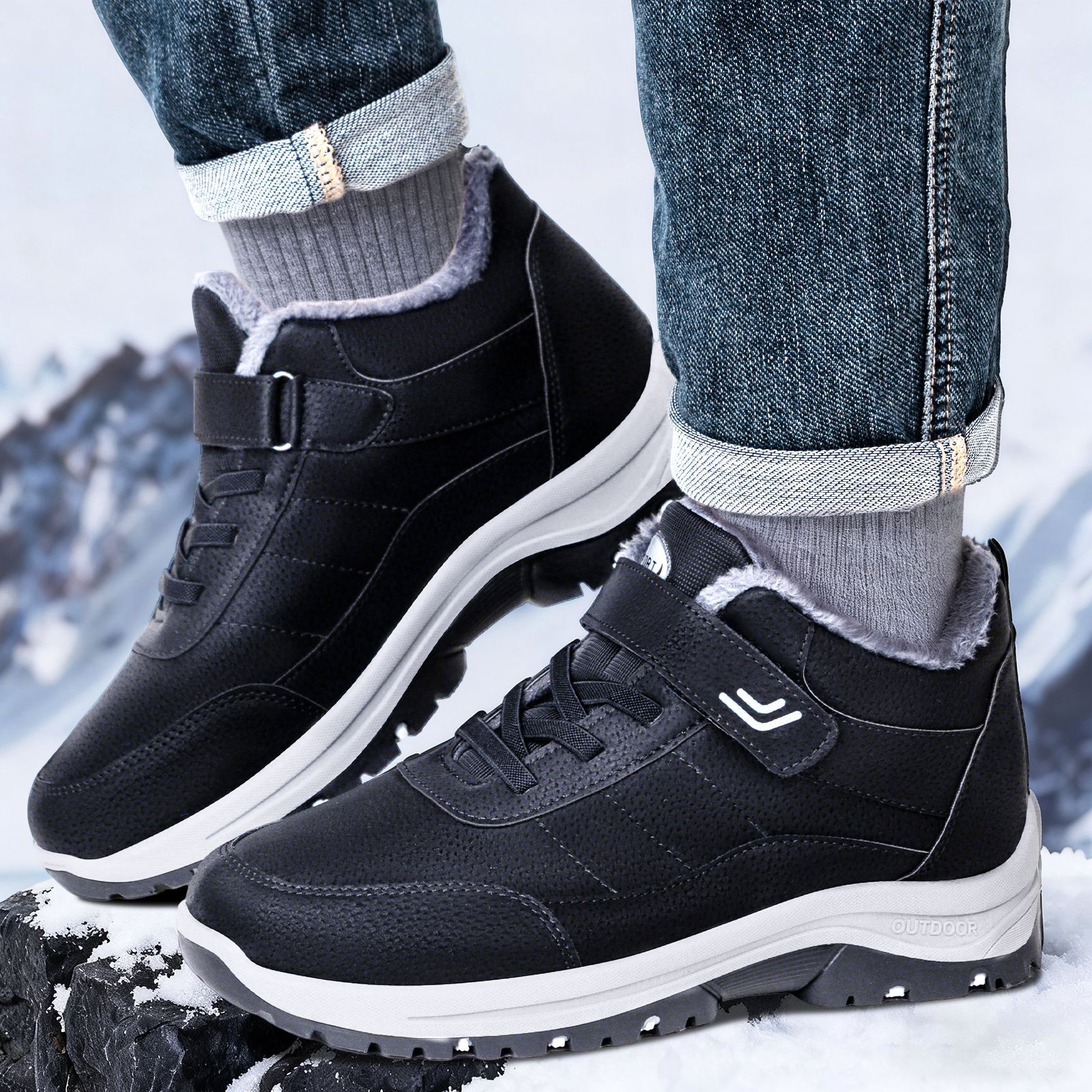 New men's winter fleece high-top snow boots, thick-soled outdoor casual shoes, cross-border consignment, thickened warm cotton boots full figure
