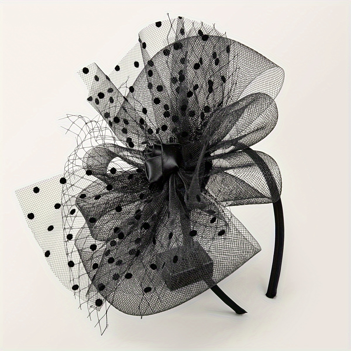 1 lady's tea party headpiece, mesh flower ribbon feather headpiece, Christmas Halloween, 1920s wedding, church dance, masquerade, cocktail party Specification image