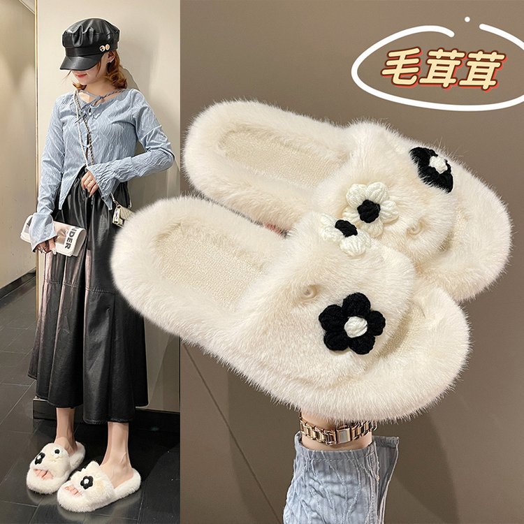 2025 New stylish and versatile flat-bottomed casual one-shoulder cotton slippers for home wear full figure