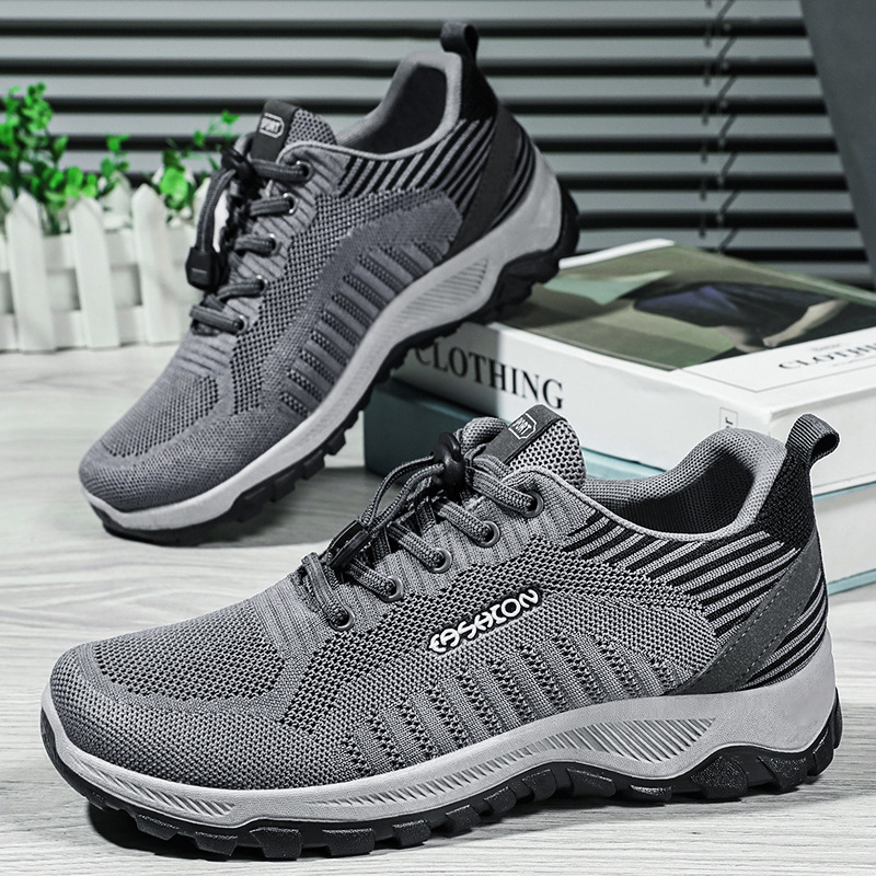 Men's walking shoes with soft soles and woven sports shoes 2025 autumn new style single shoes, comfortable Korean-style breathable casual net shoes full figure