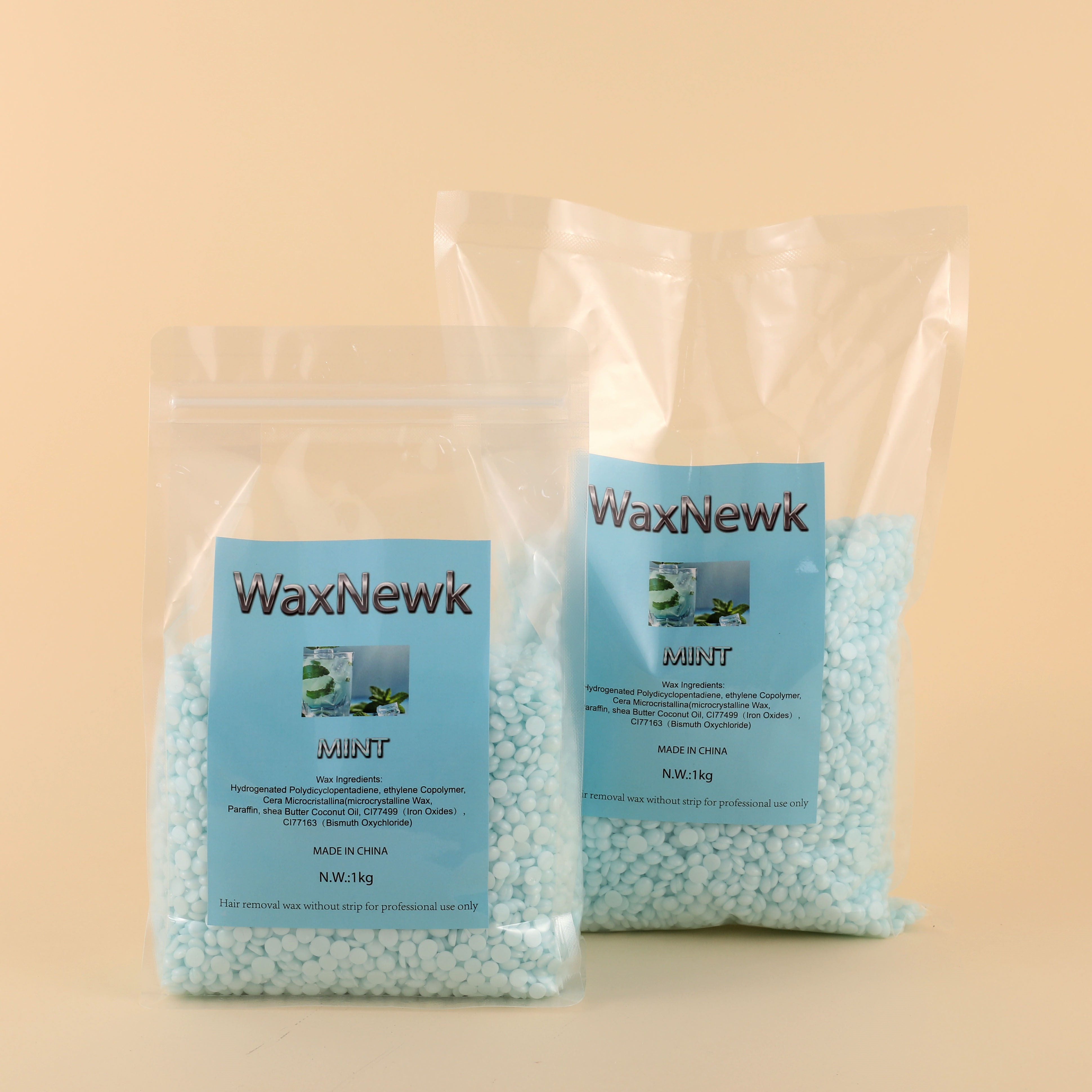 外贸专供WaxNewK 1kg脱毛蜡豆低温粘性强无松香薄荷美容院质量脱毛蜡wax脱毛豆