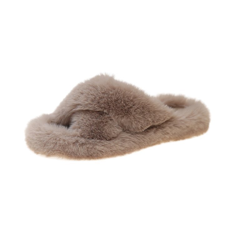 New Korean-style cross-toed comfortable woolen flip-flops for women in autumn and winter 2025, versatile casual cotton flip-flops for home wear Item Picture