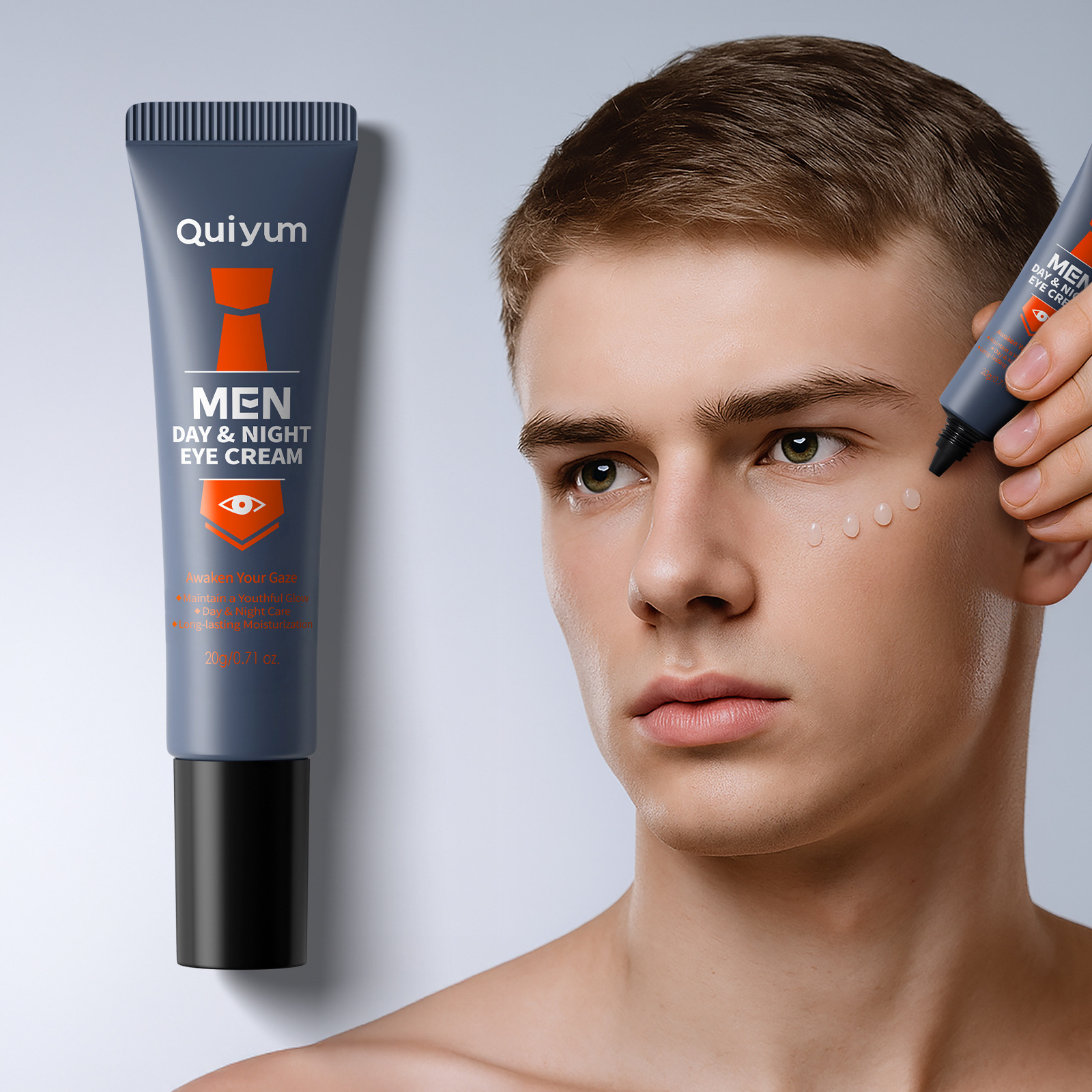 English packaging cross-border QUIYUM Men's Day and Night Eye Cream 20g Hydrating Men's Eye cream in stock from foreign trade manufacturer full figure