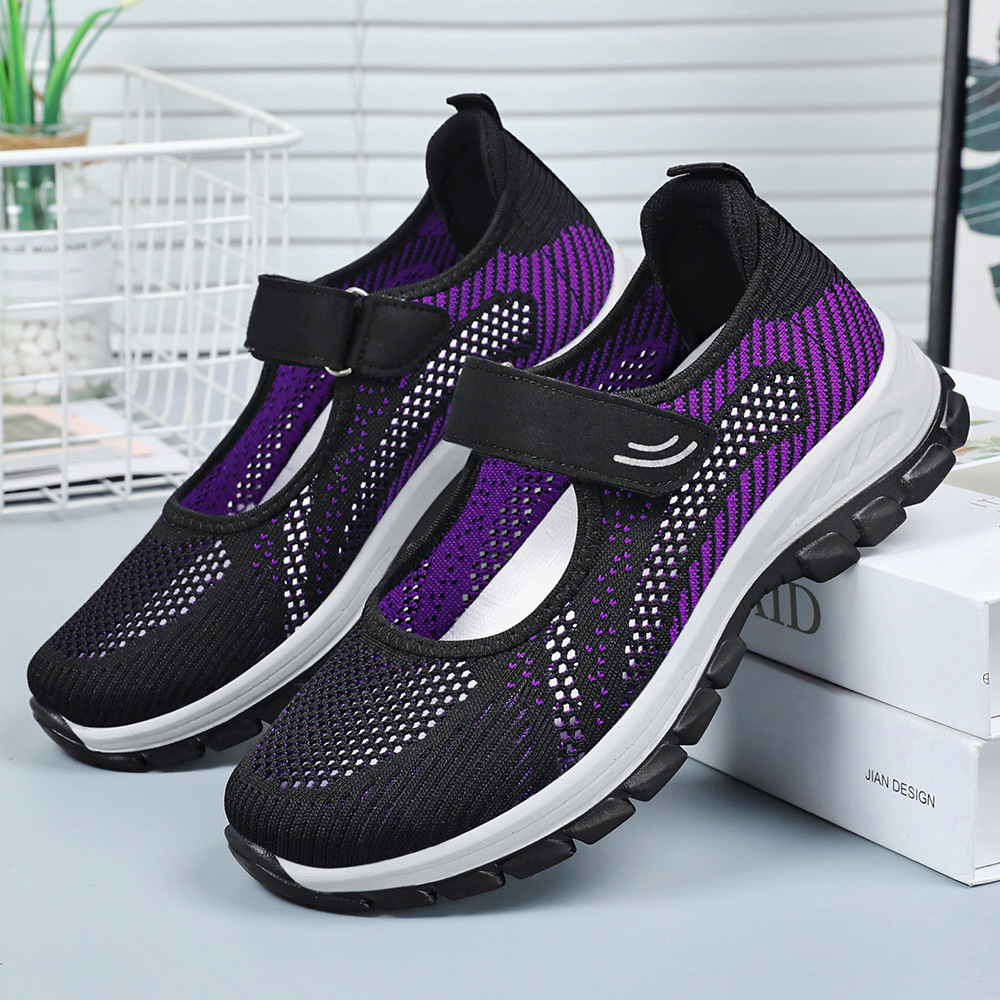 Women's shoes, versatile mesh walking shoes, breathable flying woven shoes for middle-aged and elderly mothers, Velcro cross-border women's shoes wholesale details Picture