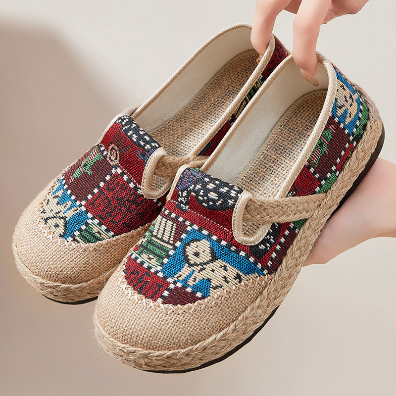 Shoe Women 2025 New style casual half-slipper ethnic style woven shoes wholesale and distribution breathable and comfortable women's shoes full figure