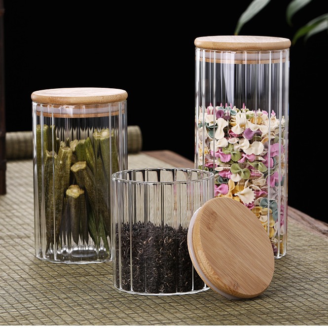 竖纹玻璃茶叶罐密封防潮家用玻璃零售收纳罐详情图6