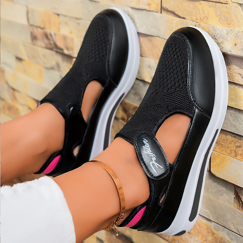 Women's summer cross-border shoes, plus-size casual clogs, wedge heels, thick-soled mesh shoes, Velcro mesh women's shoes Specification drawing