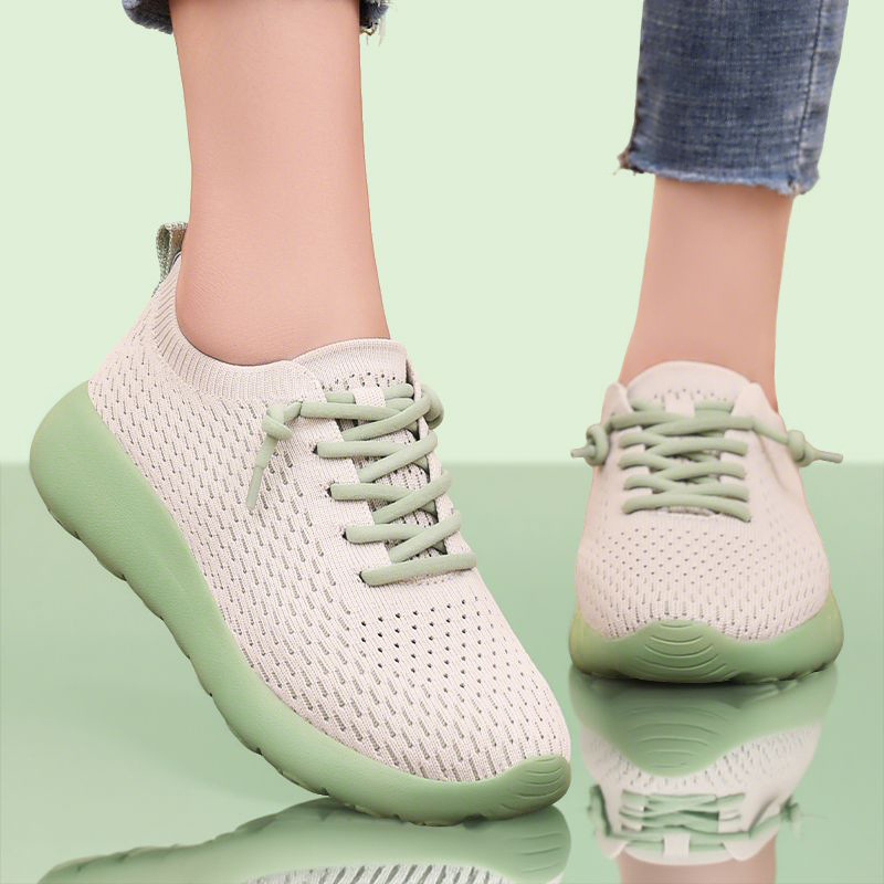 Women's autumn new breathable casual single shoes, cross-border hair replacement, soft-soled flying woven sock shoes, couple style sports shoes full figure
