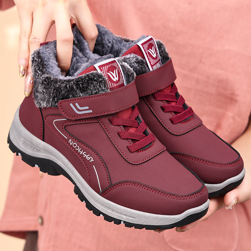 New women's winter fleece and thickened snow boots, outdoor hiking and walking shoes wholesale Velcro thermal cotton boots full figure