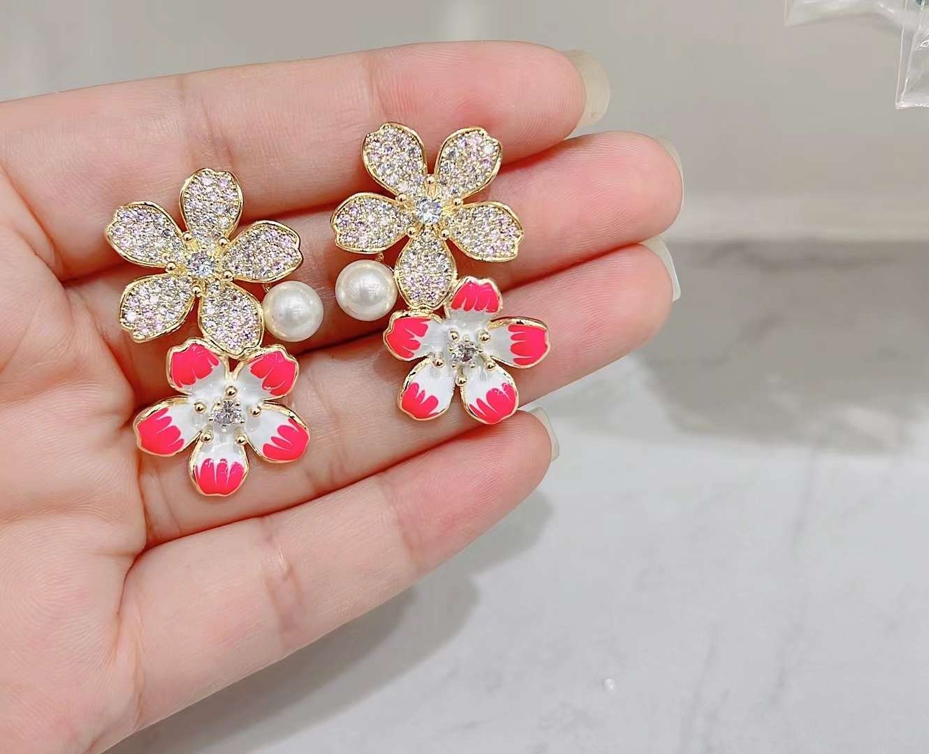 花朵耳钉  锆石款