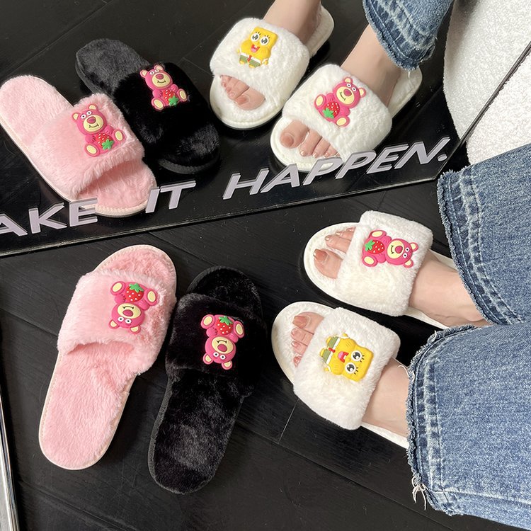 Cute, cute, flat and lightweight 2025 autumn and winter furry slippers for women to wear outdoors at home details Picture