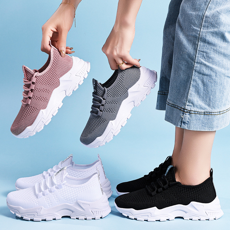 Women's autumn new large-sized cross-border sports shoes, breathable mesh single shoes with LACES, thick-soled, shock-absorbing running mesh shoes Specification drawing