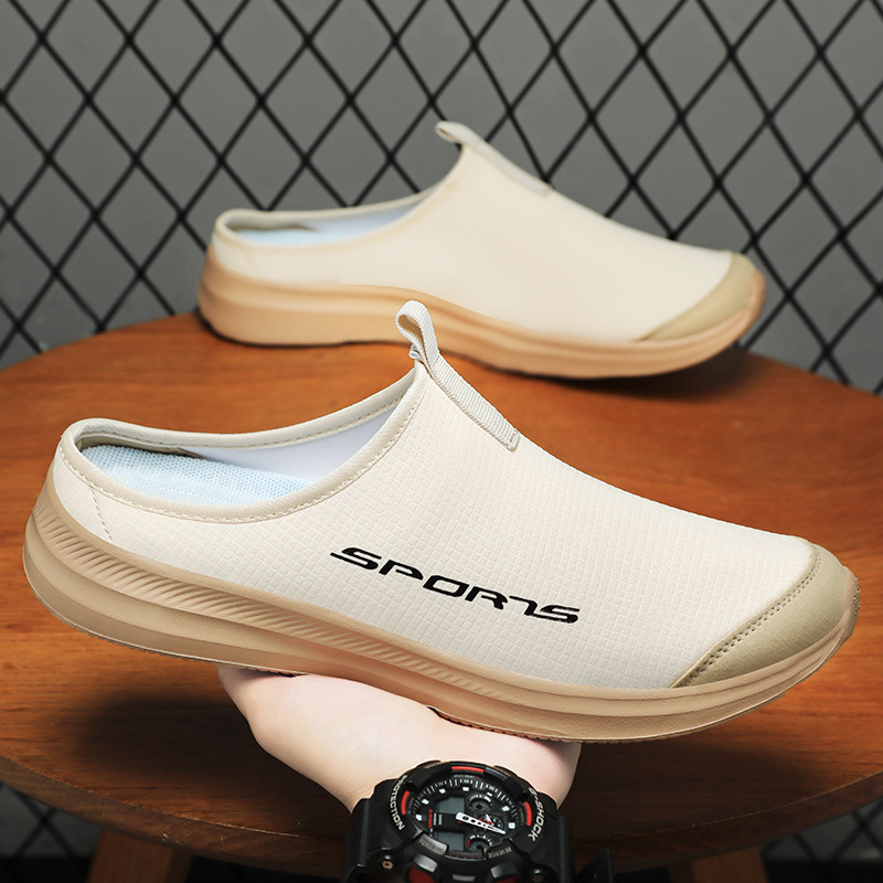 Men's summer new style slippers, breathable, lightweight and casual shoes, cross-border consignment, simple one-step soft-soled half-support shoes full figure
