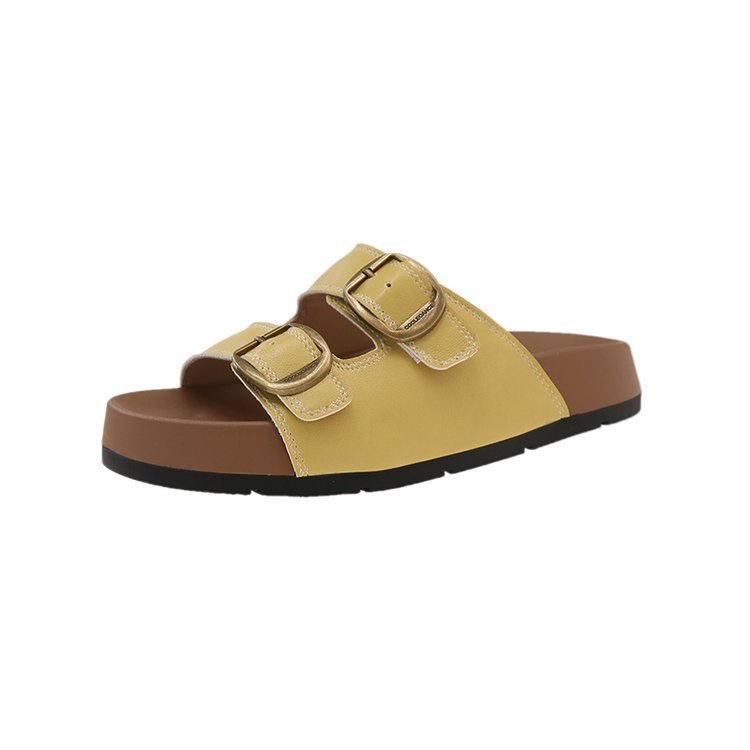 Petite thick-soled Birken sandals for women, 2025 Summer new style, yellow leather surface, outerwear, enhanced high fire beach slippers Item Picture