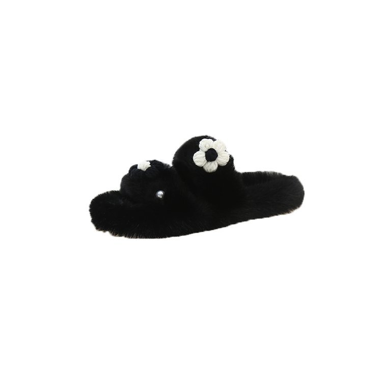 2025 New Korean style gentle, fashionable and versatile autumn and winter one-shoulder cotton slippers, fluffy fairy style flat slippers Item Picture