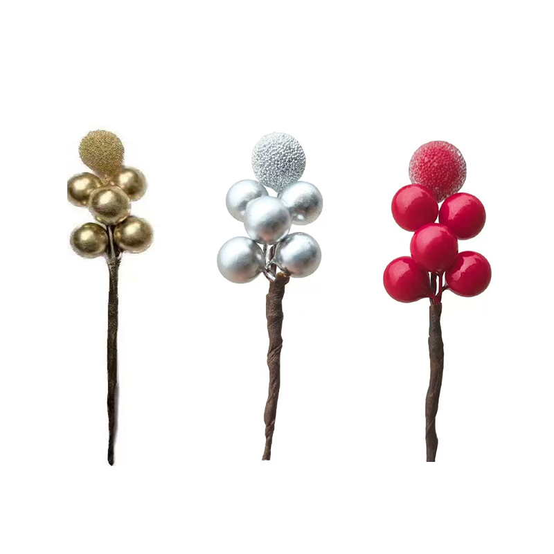 泡沫圣诞浆果喜糖盒礼盒配件泡沫玻璃果金银红杨梅果圣诞树装饰花