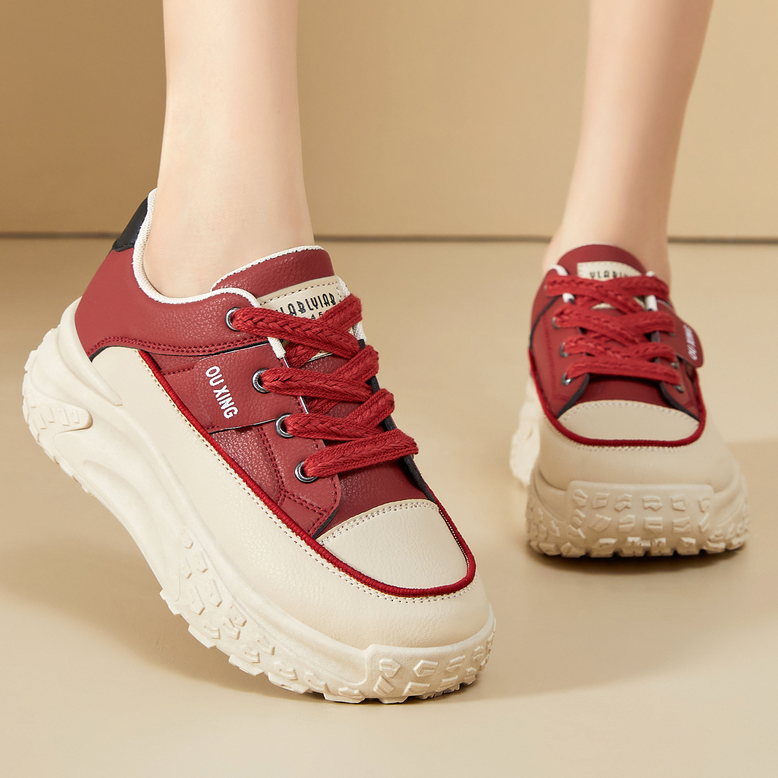 Versatile women's shoes, new fashionable and trendy thick-soled shoes, lace-up casual shoes, insole height-increasing without tiring feet, single shoes for consignment details Picture