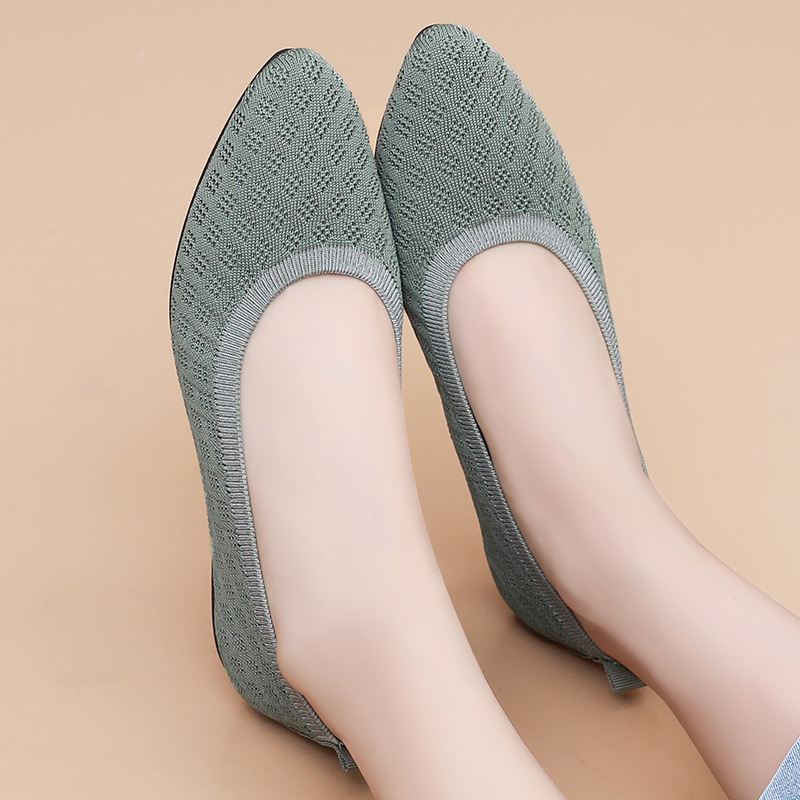 Women's shoes: Versatile casual shoes, shallow-mouthed and breathable flying woven shoes, fashionable and not tiring to the feet. Just put on a pointed-toe mom shoe Specification drawing