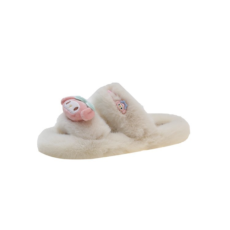 This is a trendy Instagram plush slipper for women. It has thick soles and is versatile. It features a cute fairy style and a gentle one-shoulder cotton slipper Item Picture