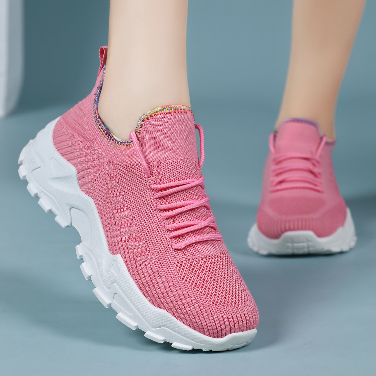 Women's shoes, versatile autumn new breathable mesh shoes, cross-border consignment, thick-soled height-increasing shoes, comfortable and casual single shoes Specification drawing