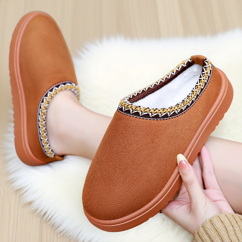 Snow boots for women, autumn and winter cross-border, fleece and thickened cotton boots, soft soles, comfortable home, cotton slippers, one-step close-fitting women's ankle boots Specification drawing