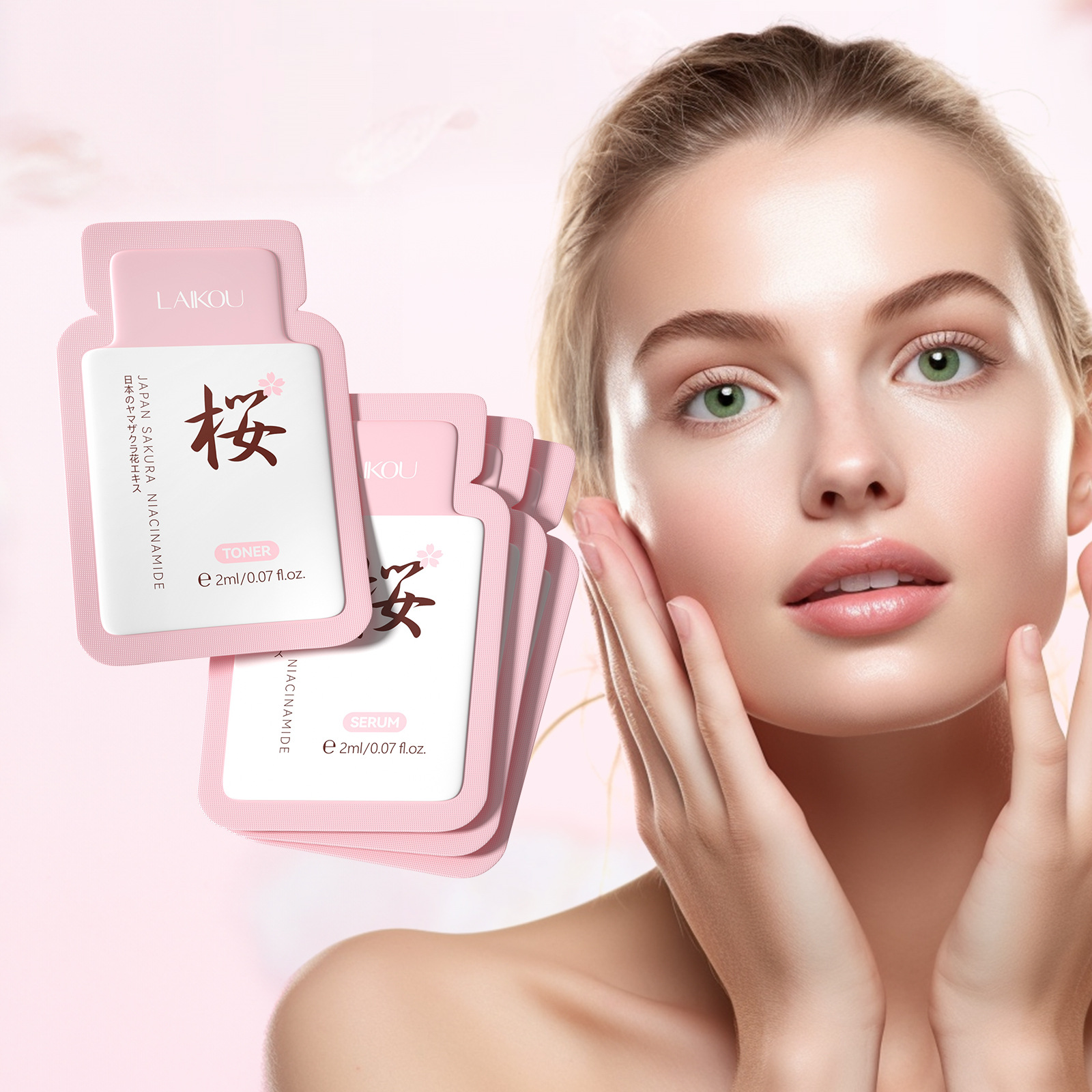 Laikou Sakura Malay 4-Pack (Water + Face Cream + Essence + Eye Cream) All-English foreign code skin care products cross-border full figure