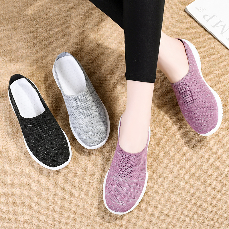 Shoes Women 2025 New style foreign trade women's shoes, cross-border large-sized fabric shoes, breathable flying woven shoes, soft-soled casual mom shoes Specification drawing