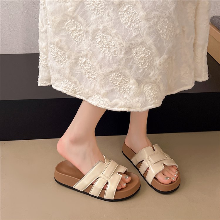 French-style one-shoulder slippers for women's summer wear 2025 new Korean-style versatile sandals with skirts, beach and cool slippers Specification drawing